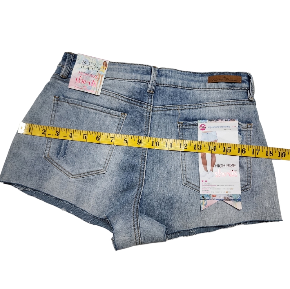 Almost Famous High Rise Destressed Shorts|Denim | Junior Women Size 9 - Picture 10 of 11